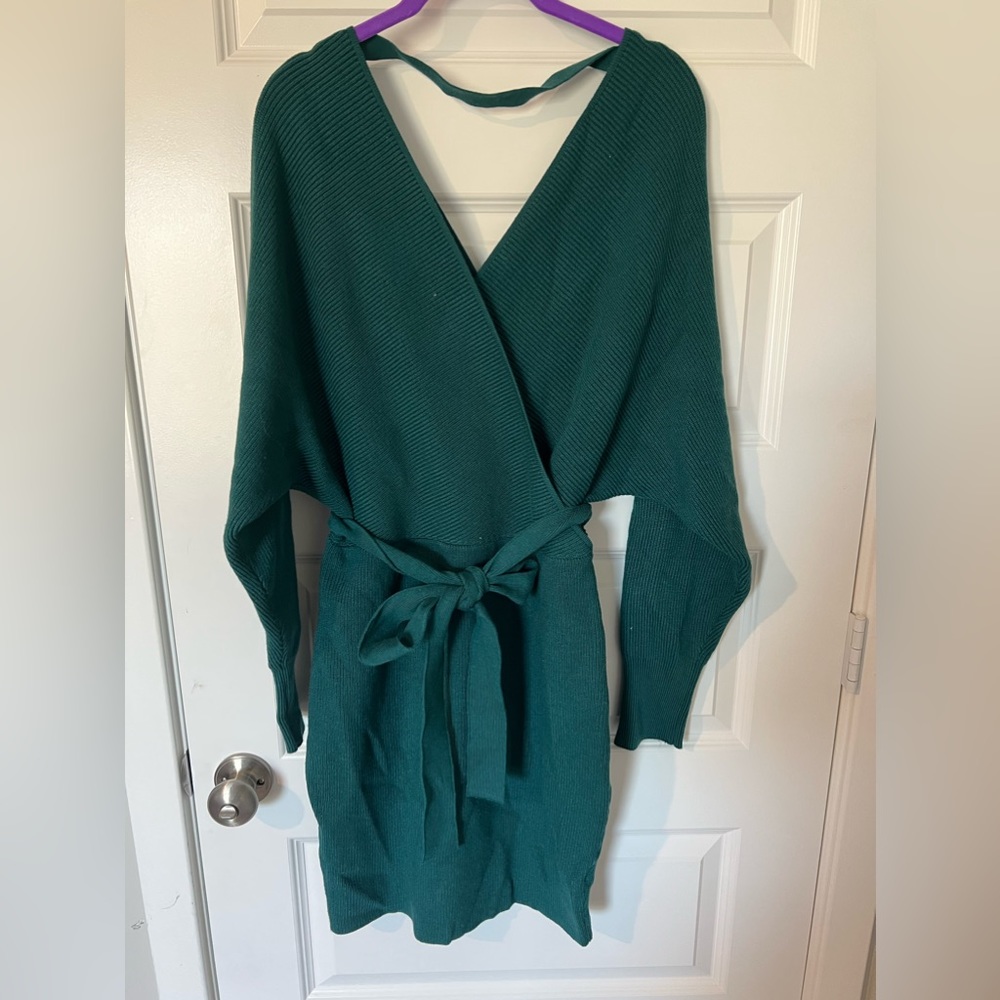 ZESICA Evergreen Sweater Dress with Removable Belt